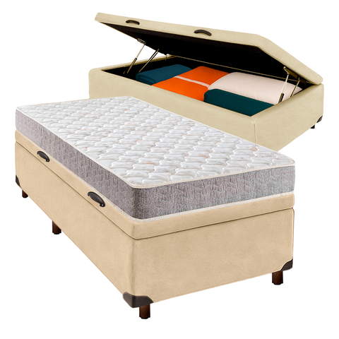 Conjunto Cama Box Bau Perola Solteiro + Colchão D23 D23 Inducol