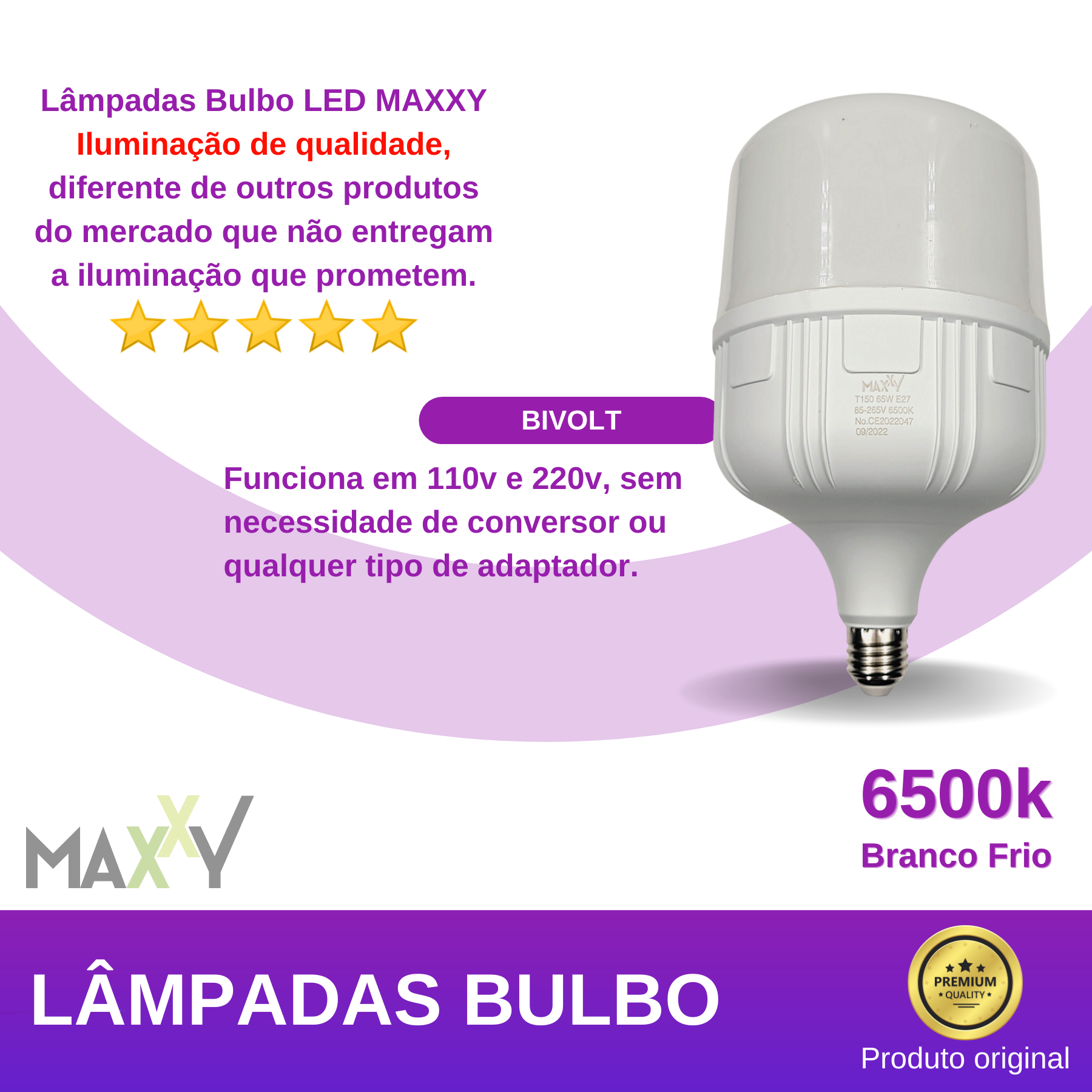 Lâmpada Led Bulbo 65w 6500k E27 Bivolt Alta Potência - Frio (6500k) - 2