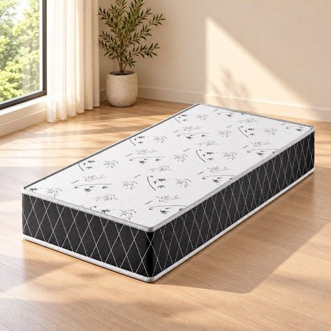 Colchão Solteiro 188x78x12cm Espuma D20 Fusion Double Face Viero Preto/Xadrez