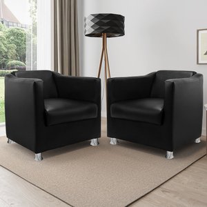 Kit 2 Poltronas Decorativa Tilla Consultório Recepção Sala de estar Sintético Preto - Ninho Decor