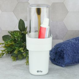 Porta Escova de Dente com Tampa Acrílico Transparente:Branco - 2