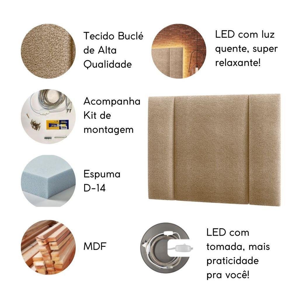 Cabeceira Estofada Iluminação Led Glow Cama King Size 200cm Buclé Bege - 8