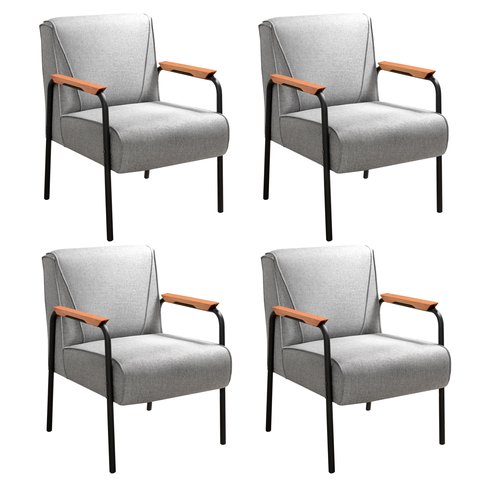 Kit 04 Poltronas Decorativas Jade para Sala de Estar, Recepção - Linho Cinza