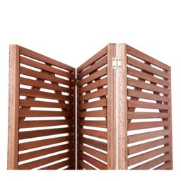 Biombo 3 Folhas Divisória Madeira Maciça Ripado p/ Área Interna Externa Jardim - 4