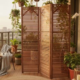 Biombo 3 Folhas Divisória Madeira Maciça Ripado p/ Área Interna Externa Jardim - 6