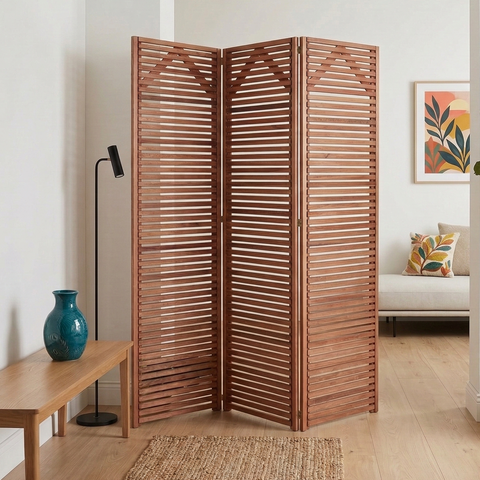 Biombo 3 Folhas Divisória Madeira Maciça Ripado p/ Área Interna Externa Jardim