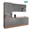Ver imagem 5 de Cozinha Milla Rain 12 Portas 3 Gavetas MDF-MDP 270cm Cinza com Nogal Móveis Carraro