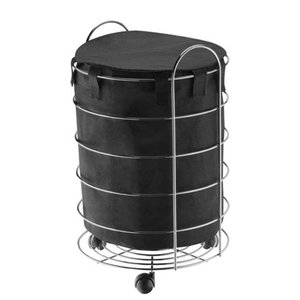 Cesto Roupa Suja com Rodinhas e Alças Carrinho Banheiro Casa:Preto