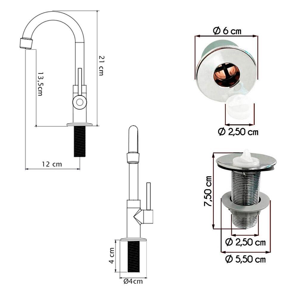 Kit Torneira DL04 com Sifao e Engate 50 cm mais Valvula ABS - 2