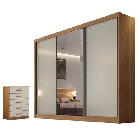 Guarda Roupa Casal Duna com Espelho e Gaveteiro Suiça Cumaru 25 Fendi - Novo Horizonte