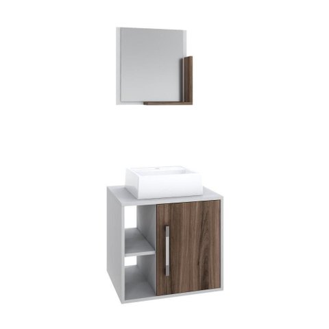 Conjunto Balcão C-cuba Q32 e Espelheira Soft 500 Branco Chess C-carvalho Dark Branco Chess C-nogal