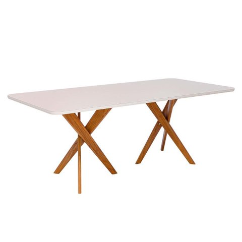 Mesa Jantar Retangular 2,10 com Vidro Cacau Madeira/off White