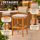 Ver imagem 5 de Banqueta Delfos Alta Elegante Madeira Maciça Estofada Bege para Bancada, Bar e Area Gourmet