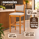 Ver imagem 4 de Banqueta Delfos Alta Elegante Madeira Maciça Estofada Bege para Bancada, Bar e Area Gourmet
