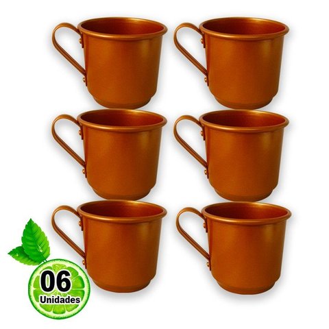 Kit 6 Caneca Moscow Mule Alumínio com Pintura Cor Cobre 370ml