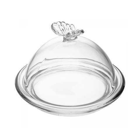 Prato para Doce com Tampa Butterfly 15cm X 15cm X 10cm Cristal