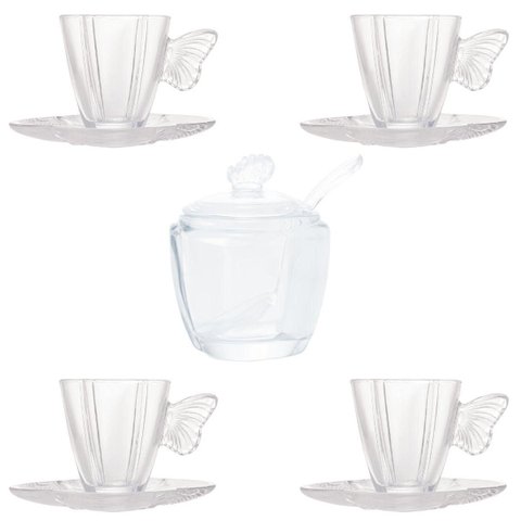 Kit 4-xícaras de Chá 180ml e 1-açucareiro Butterfly Wollff