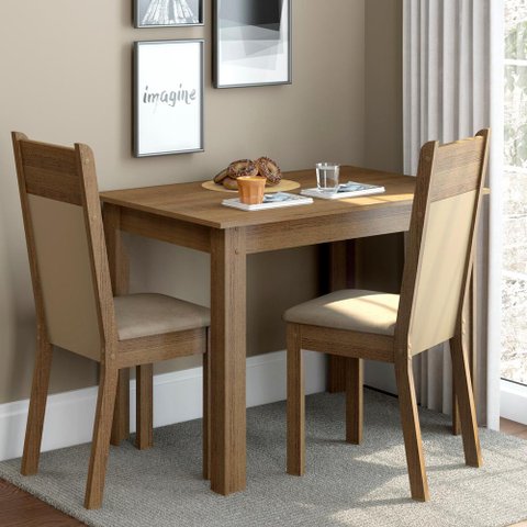 Conjunto Sala de Jantar Madesa Lola Mesa Tampo de Madeira 2 Cadeiras - Rustic/crema/sintético Bege