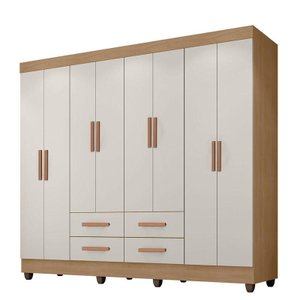 Guarda Roupa Casal Porto 8 Portas Nature Off White - Móveis Leão