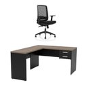 Ver imagem 3 de Mesa de Escritório em L 140x60cm com 2 Gavetas + Cadeira de Escritório Ergonômica Reclinável