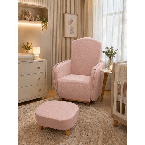 Poltrona Amamentação Orgânica Balanço e Puff Boucle:Rosé