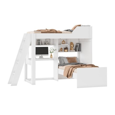 Beliche Multifuncional Solteiro com Escrivaninha Vivace Branco