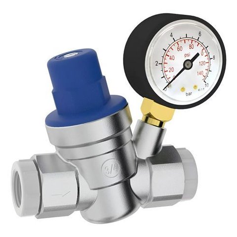 Válvula Redutora Reguladora Pressão C/ Manômetro 3/4 Acabamento Cromado Cor Prata