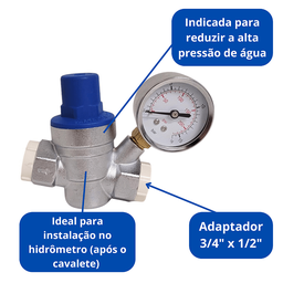 Válvula Redutora Reguladora Pressão C/ Manômetro 3/4 Acabamento Cromado Cor Prata - 4