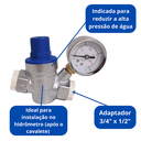 Ver imagem 4 de Válvula Redutora Reguladora Pressão C/ Manômetro 3/4 Acabamento Cromado Cor Prata
