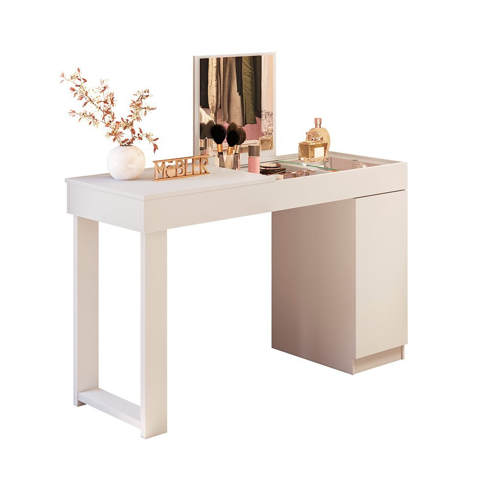 Escrivaninha Penteadeira Camarim Love Quarto Meninas Luxo Maquiagem Design Premium Cor Branco Fosco