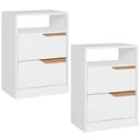 Ver imagem 1 de Kit 02 Mesas de Cabeceira Moderna 2 Gavetas 1 Nicho Lody A04 Flex Branco Freijó - Lyam Decor