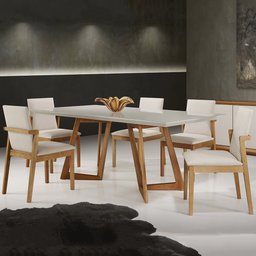 Mesa de Jantar Retangular Madeira Tampo Laqueado com Vidro - Olimpo:220x110cm - 2