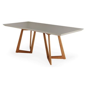 Mesa de Jantar Retangular Madeira Tampo Laqueado com Vidro - Olimpo:220x110cm