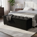 Ver imagem 3 de Puf Baú Estofado Casal Tamanho de 140x40x45cm Preto - Tecido em Veludo Suede Liso - Alta Qualidade