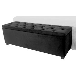Puf Baú Estofado Casal Tamanho de 140x40x45cm Preto - Tecido em Veludo Suede Liso - Alta Qualidade