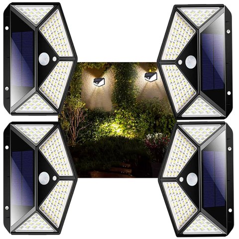 Luminaria Solar Andarela 100 Leds 4 Unid Iluminaçao Rua Casa Parede Segurança A prova dagua