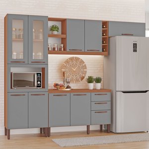 Cozinha Completa Modulada Tuboarte Larissa 100% Mdf com Balcão 9 Portas 3 Gavetas e Adega