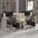 Ver imagem 1 de Estação de Trabalho 4 Lugares Office Smart 4 Mesas 2 Armários - Off White e Cedro