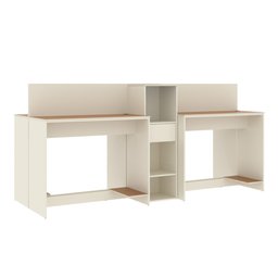 Estação de Trabalho 4 Lugares Office Smart 4 Mesas 2 Armários - Off White e Cedro - 3