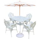 Ver imagem 1 de Conjunto de Jardim e Piscina com Mesa Quadrada 4 Cadeiras Aluminio e Guarda Sol