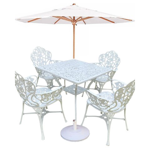 Conjunto de Jardim e Piscina com Mesa Quadrada 4 Cadeiras Aluminio e Guarda Sol
