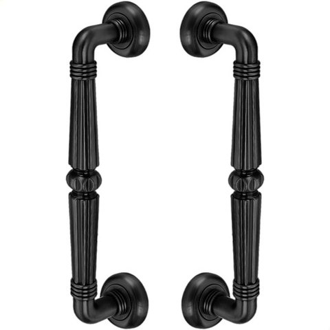Puxador Duplo Victoria 305mm Preto Fosco Porta Pivotante Correr Passagem Madeira Vidro Rústico