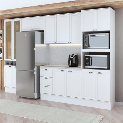 Cozinha Milla Mood One 14 Portas 3 Gavetas MDF 340cm Branco Móveis Carraro