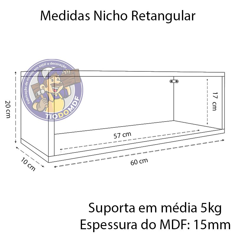 Kit 2 Nicho Retangular Azul 60x20x10p Mdf Decorativo - 2