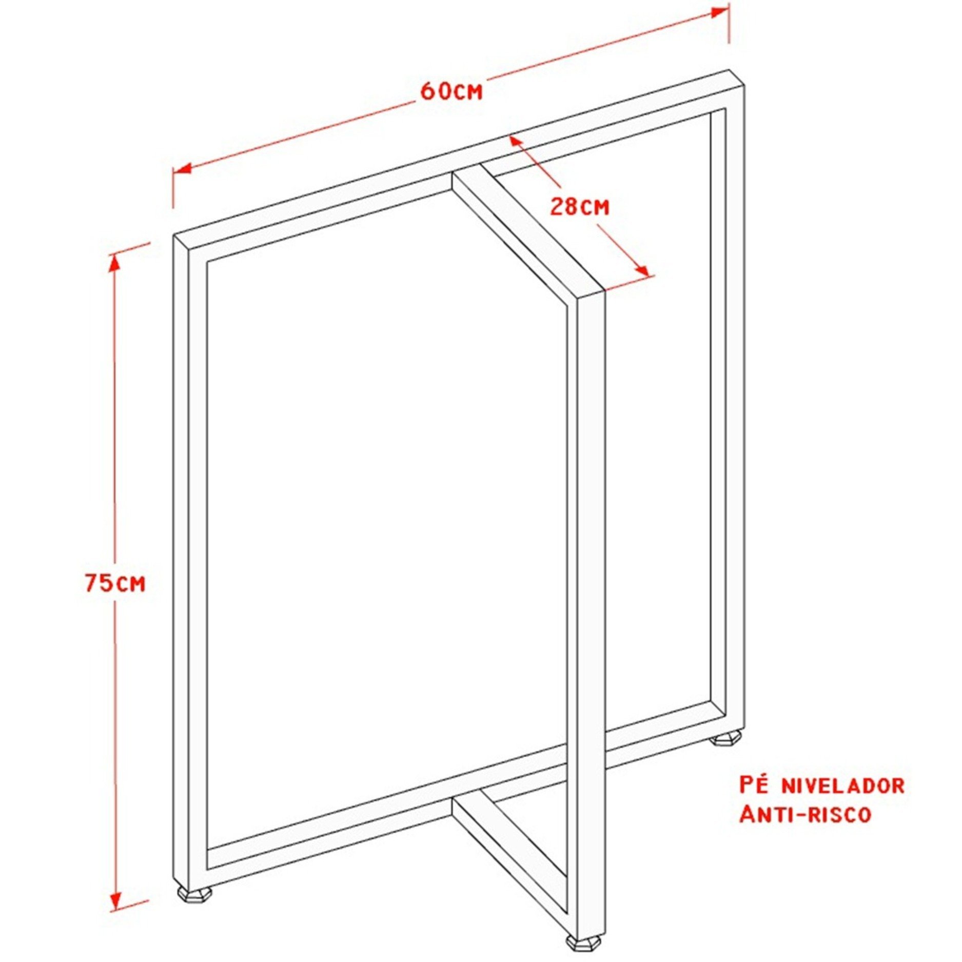 Pés de Mesa 75x60cm Mod. T Estilo Industrial Ferro Kit C/2un - Branco - 4