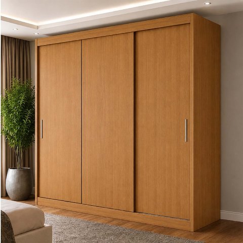 Guarda-Roupa 100% MDF 3 Portas de Correr 4 Gavetas 193x213x55cm Cinamomo