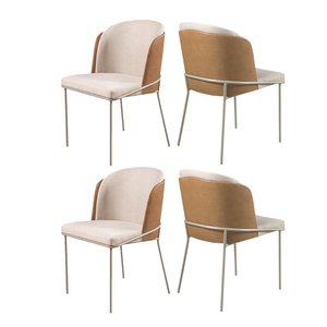 Conjunto 4 Cadeiras de Jantar Aurora no Linho Cru e Metal Champanhe