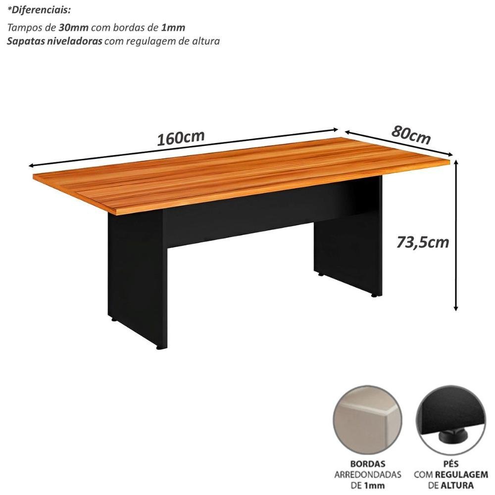 Mesa de Reunião 160x80cm Tampo Freijó Pés em Preto Cor:freijó com Preto - 2