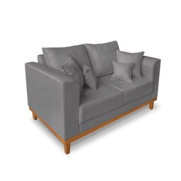 Sofá Namoradeira Viena 02 Lugares Com Almofadas Decorativa Suede Cinza - Madeira Prima Deccor - 3