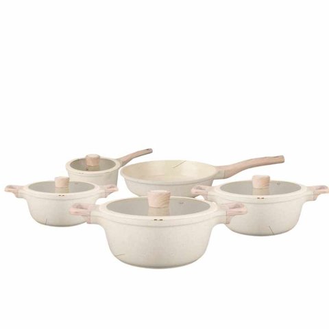 Conjunto de Panelas com Revestimento em Cerâmica 5 Peças Bege KA2 Utilidades